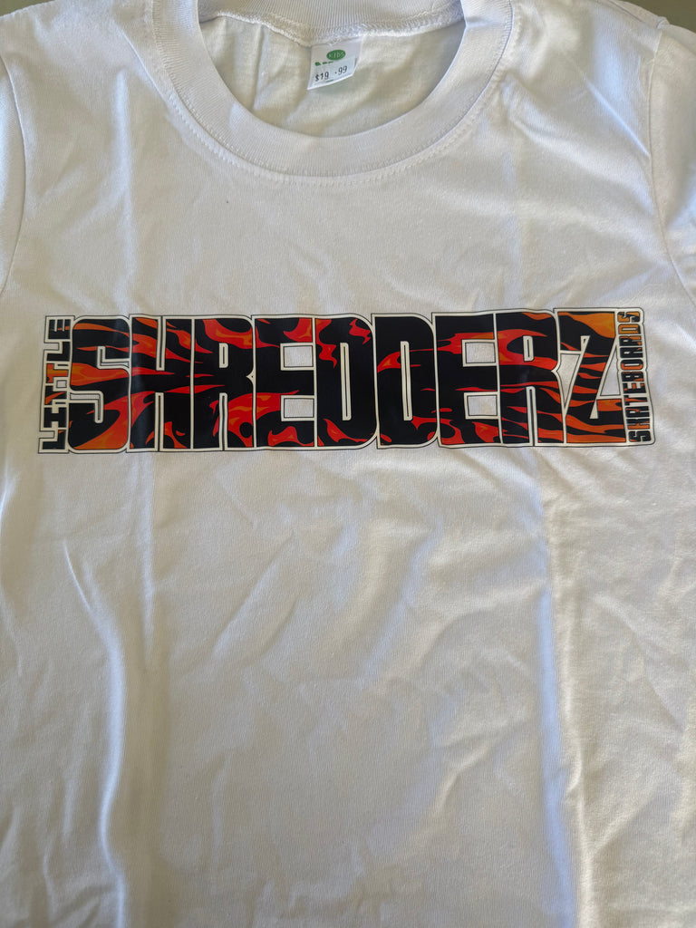LITTLE SHREDDERZ WHITE FIRE LOGO TEE